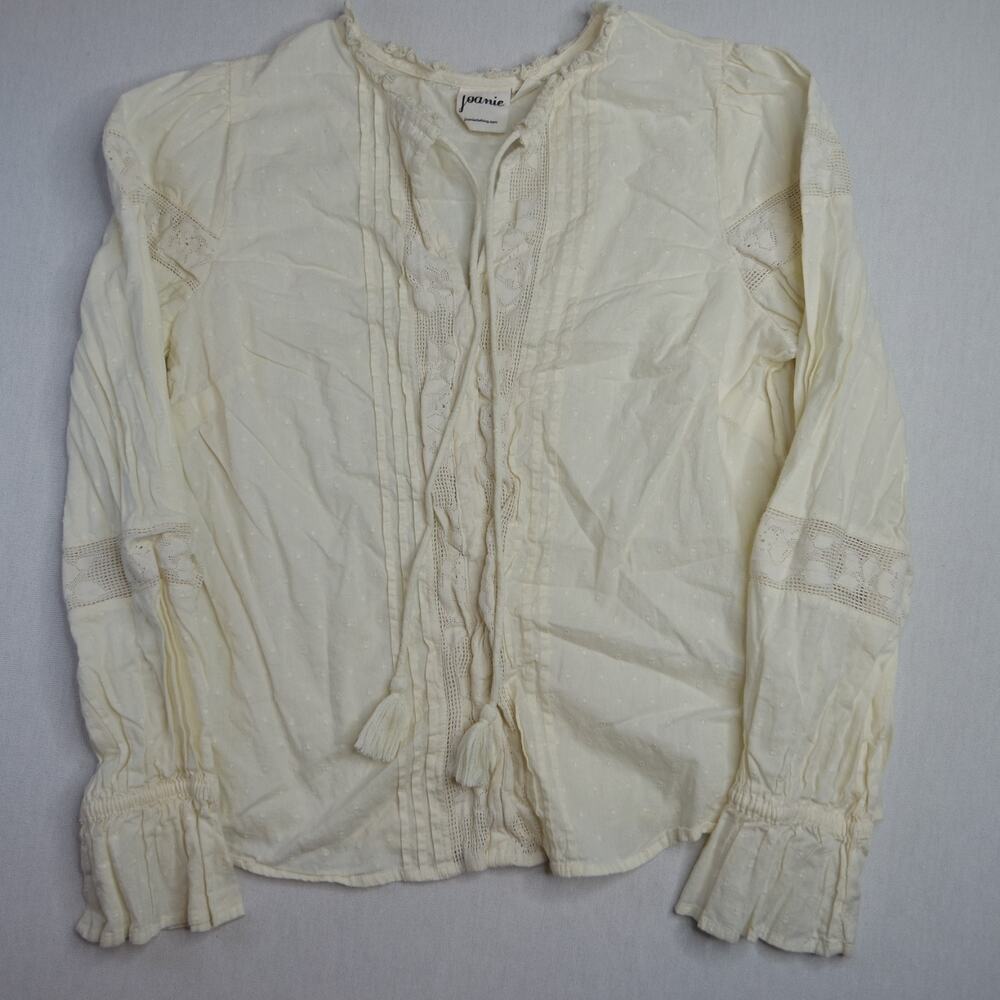 Joanie Buttondown Floral Beige Eyelet Lace Shirt Top White Cotton Cottagecore 8